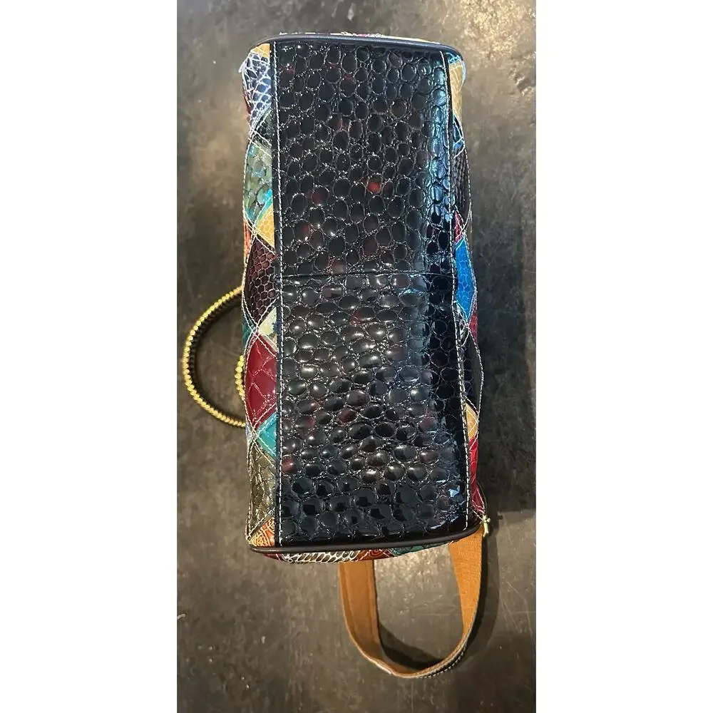 Vintage Leather Snake Blocks Patchwork Handbag Satchel Tote Shoulder Bag